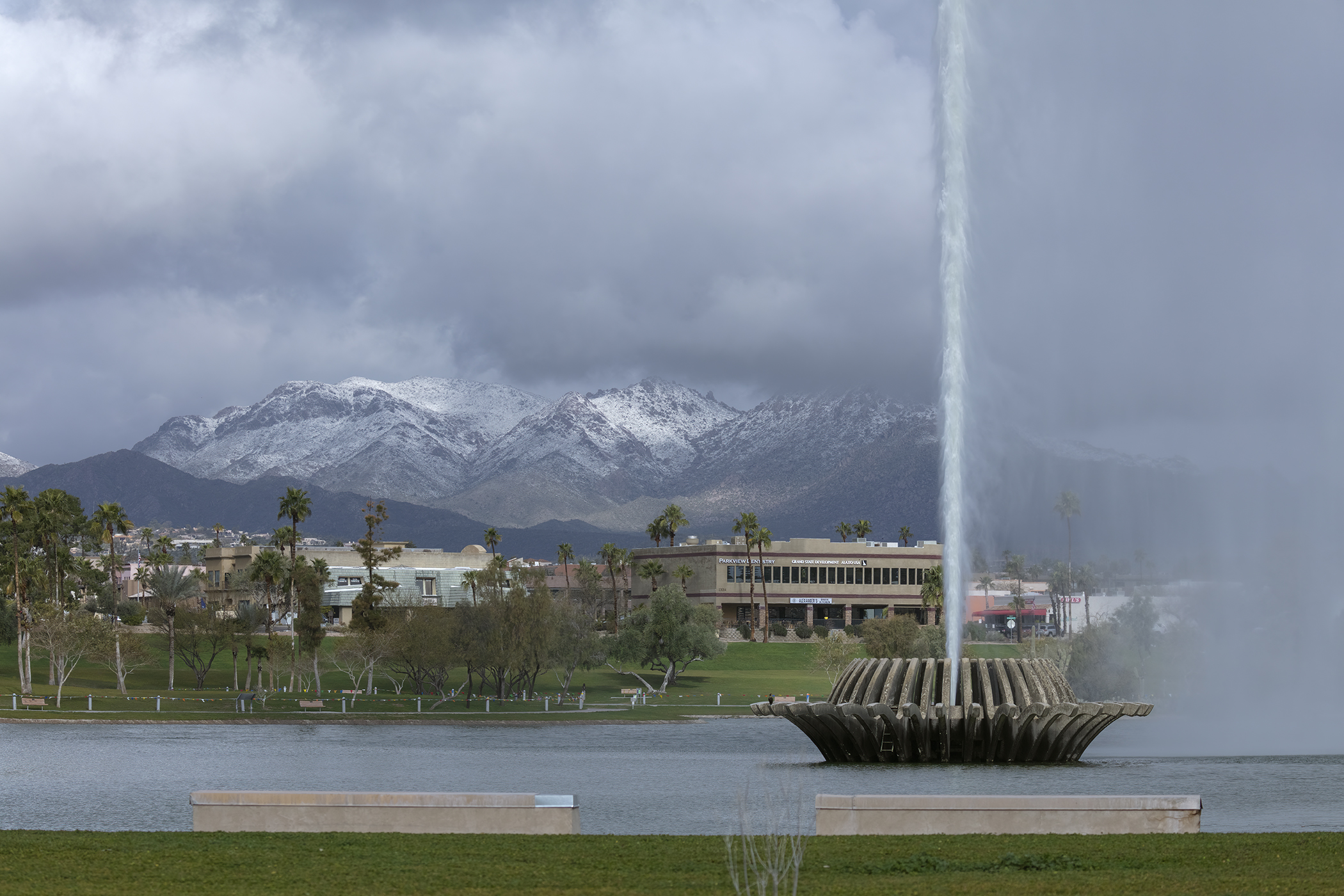 Snow-capped McDowell Mountans and Fountain