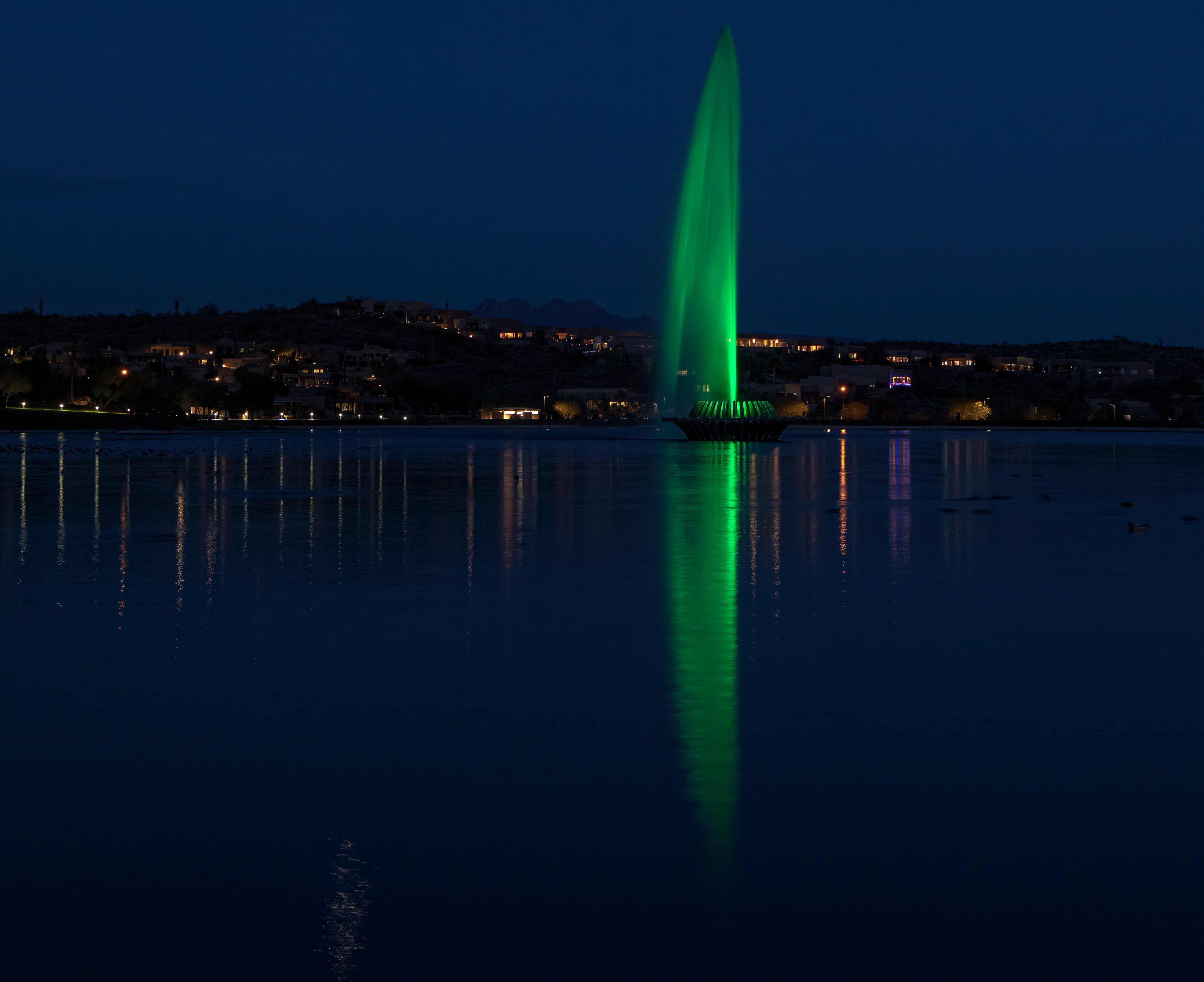 Lighted Fountain for St Patricks day in Fountain Hills