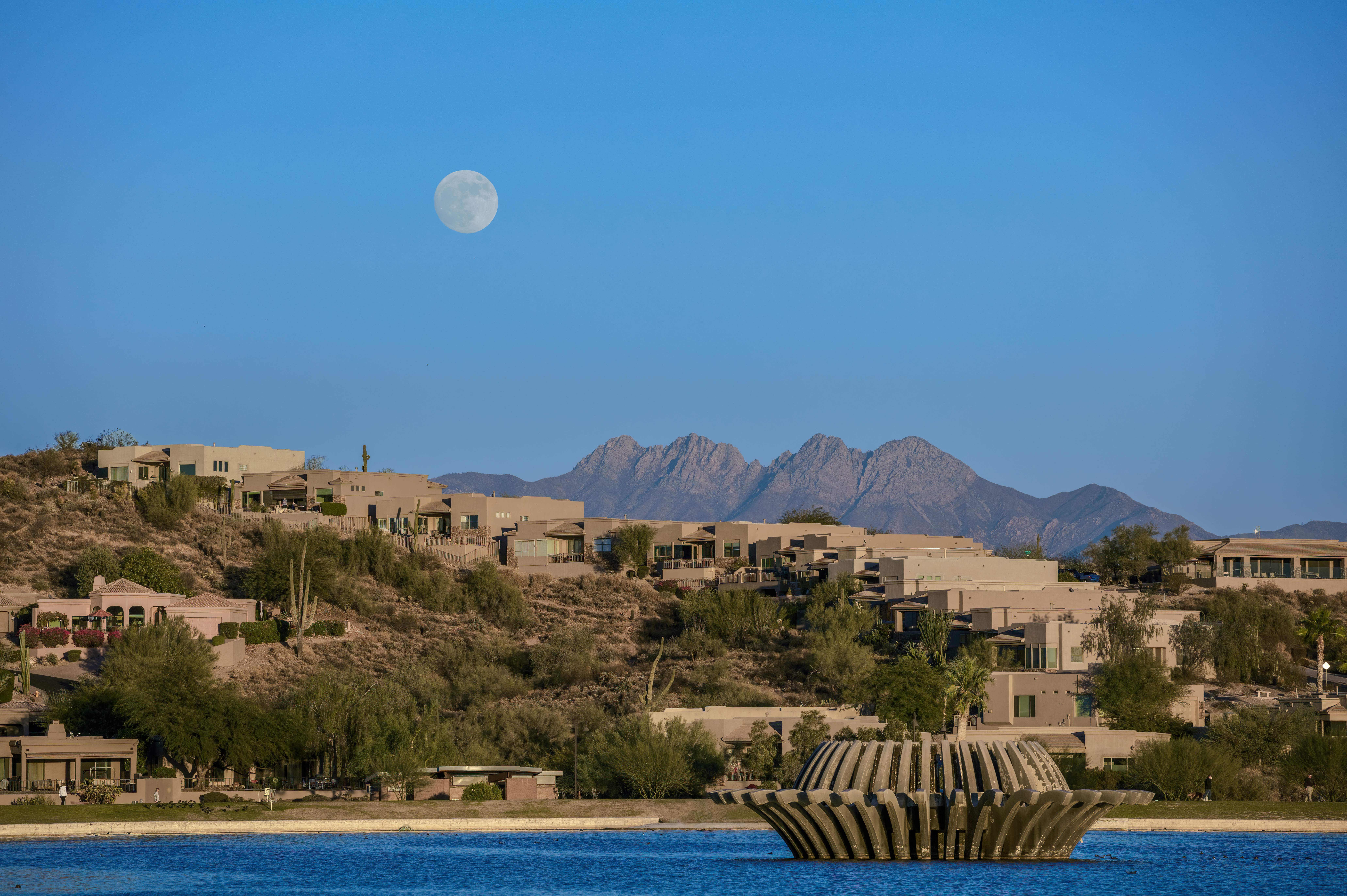 Moon and Four Peaks at Fountain Park